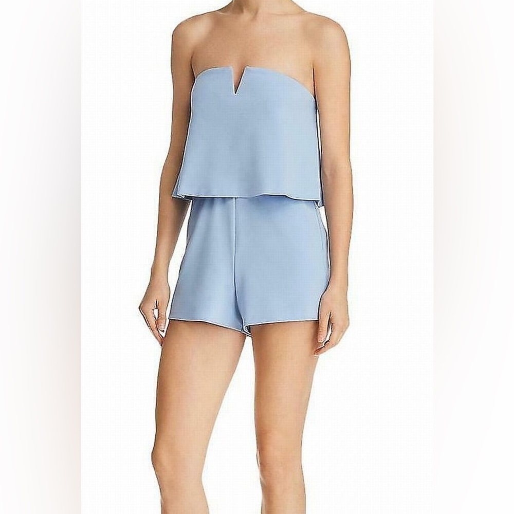 Aqua Women's Solid Blue Sleeveless Strapless Notch Neck Romper BNWT!